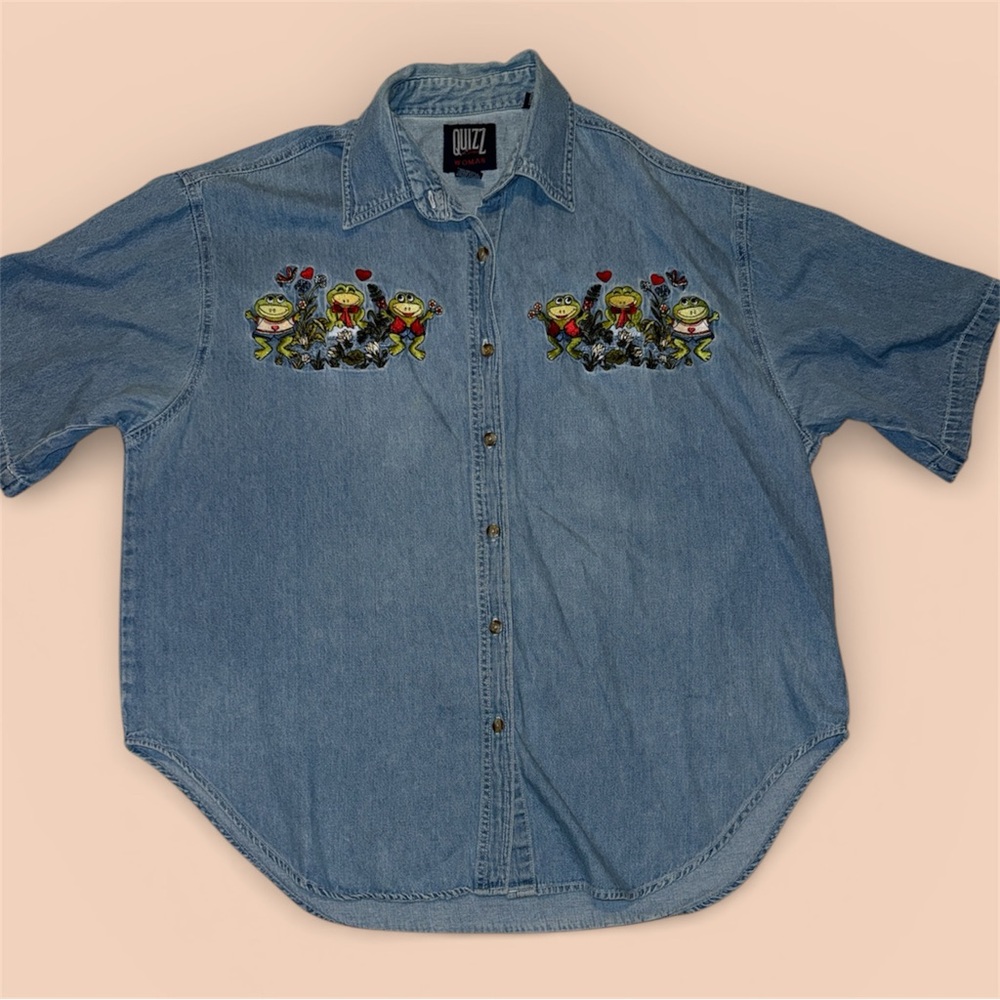 Light Blue Frog Embroidered Denim Shirt Cotton size 20